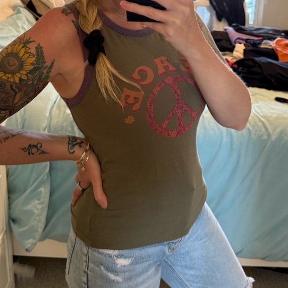 NATURAL LIFE | Peace Graphic Tank Top - Olive and Purple - Picture 8 of 8